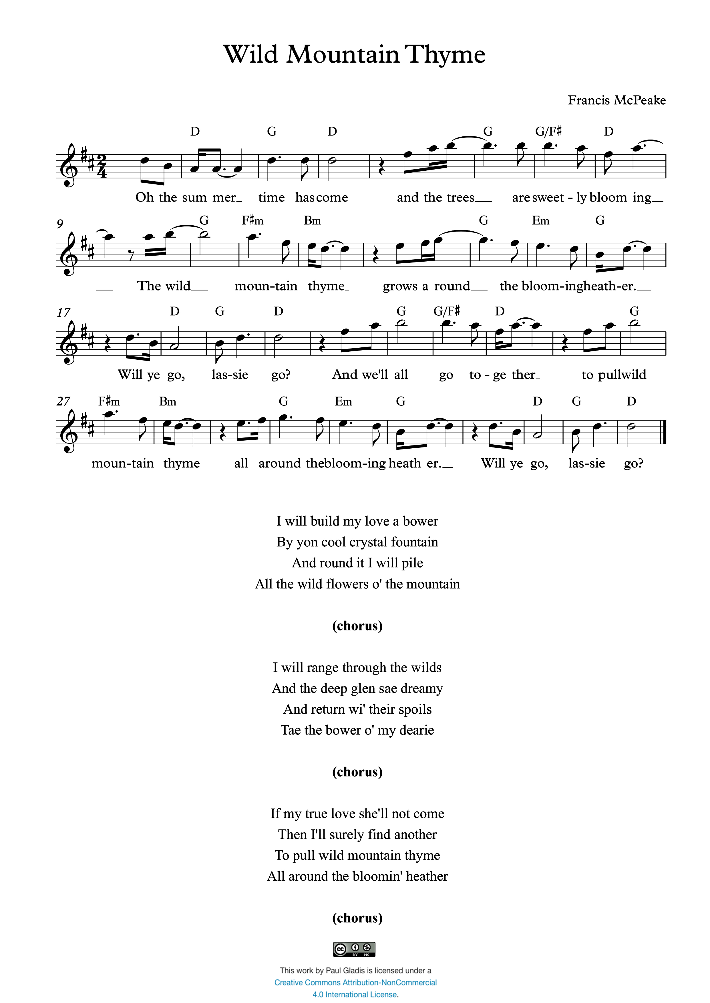 Sheet Music By Paul Gladis Wild Mountain Thyme By the time it gets dark. sheet music by paul gladis