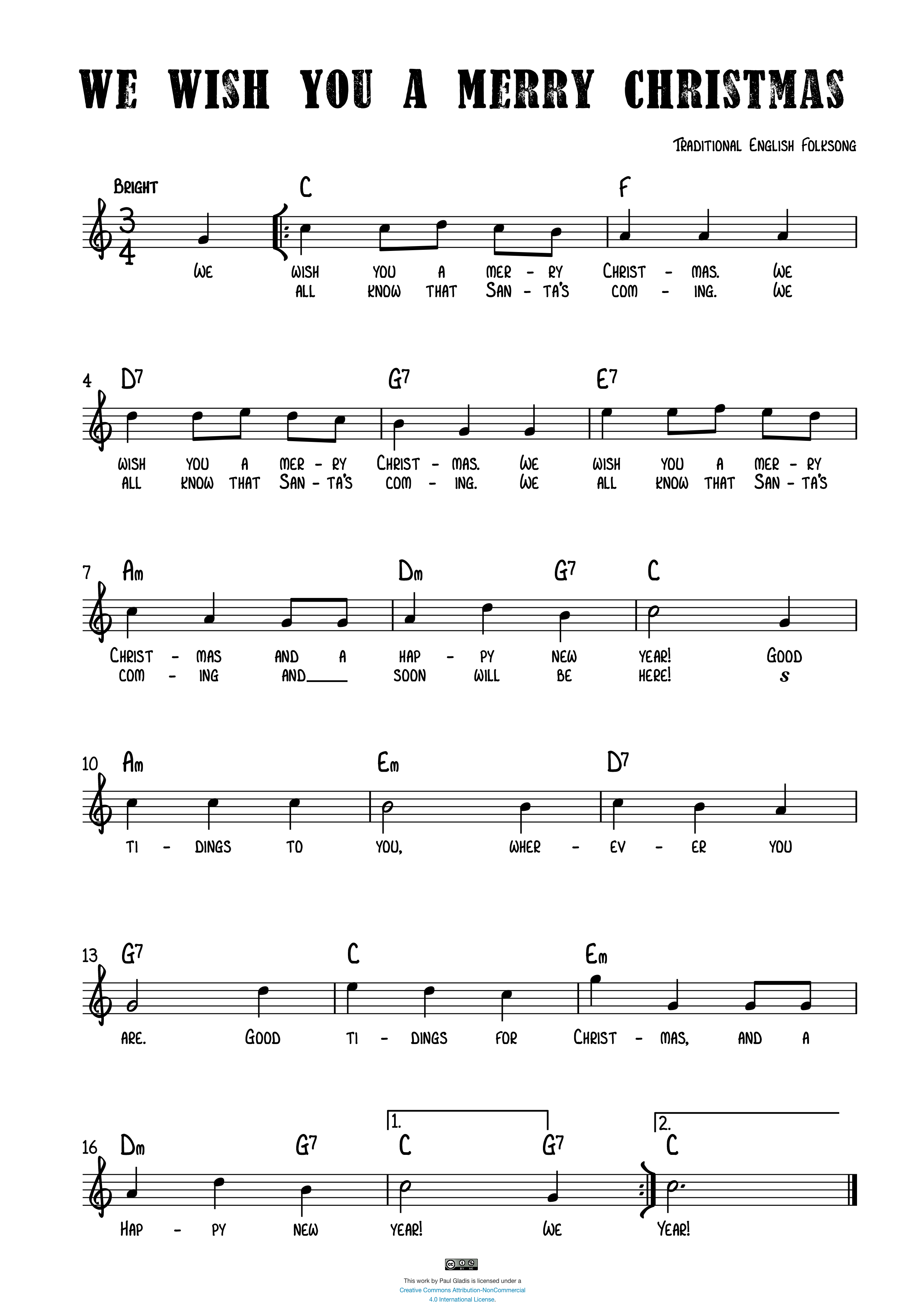 Sheet Music by Paul Gladis » We Wish You a Merry Christmas